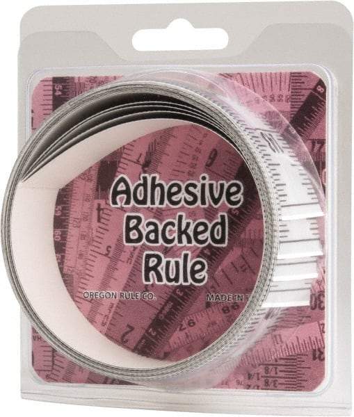Made in USA - 12 Ft. Long x 1-1/4 Inch Wide, 1/16 Inch Graduation, Silver, Mylar Adhesive Tape Measure - Reads Bottom to Top, Vertical Rules - Exact Tool & Supply