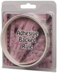 Made in USA - 6 Ft. Long x 1/2 Inch Wide, 1/10 Inch Graduation, White, Mylar Adhesive Tape Measure - Reads Top to Bottom, Vertical Rules - Exact Tool & Supply