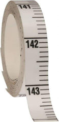 Made in USA - 12 Ft. Long x 1/2 Inch Wide, 1/10 Inch Graduation, White, Mylar Adhesive Tape Measure - Reads Top to Bottom, Vertical Rules - Exact Tool & Supply
