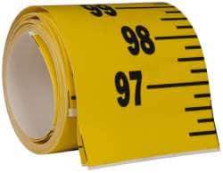 Made in USA - 12 Ft. Long x 3 Inch Wide, 1/4 Inch Graduation, Yellow, Mylar Adhesive Tape Measure - Reads Bottom to Top, Vertical Rules - Exact Tool & Supply