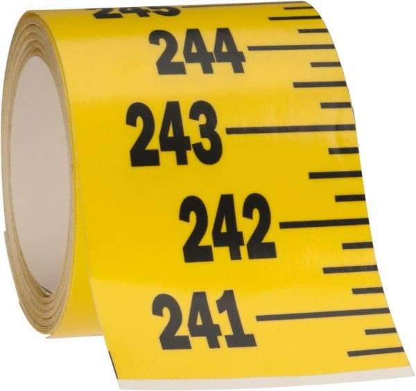 Made in USA - 24 Ft. Long x 3 Inch Wide, 1/4 Inch Graduation, Yellow, Mylar Adhesive Tape Measure - Reads Bottom to Top, Vertical Rules - Exact Tool & Supply