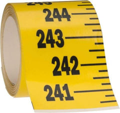 Made in USA - 24 Ft. Long x 3 Inch Wide, 1/4 Inch Graduation, Yellow, Mylar Adhesive Tape Measure - Reads Bottom to Top, Vertical Rules - Exact Tool & Supply