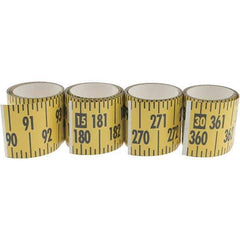 Made in USA - 32 Ft. Long x 3 Inch Wide, 1/4 Inch Graduation, Yellow, Mylar Adhesive Tape Measure - Reads Bottom to Top, Vertical Rules - Exact Tool & Supply