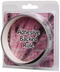 Made in USA - 6 Ft. Long x 1 Inch Wide, 1/8 Inch Graduation, Silver, Mylar Adhesive Tape Measure - Reads Left to Right, Horizontal-Half Scale - Exact Tool & Supply