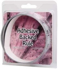 Made in USA - 6 Ft. Long x 1 Inch Wide, 1/8 Inch Graduation, Silver, Mylar Adhesive Tape Measure - Reads Right to Left, Horizontal-Half Scale - Exact Tool & Supply