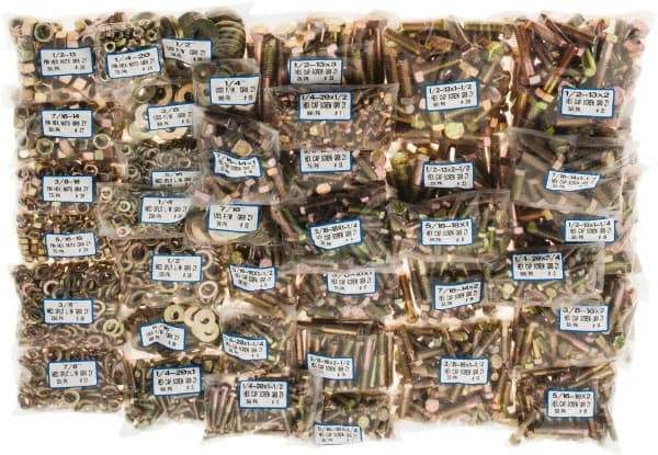 Value Collection - 2,875 Piece Bolt Assortment - 1/4-20 to 1/2-13 Thread, Grade 8 - Exact Tool & Supply