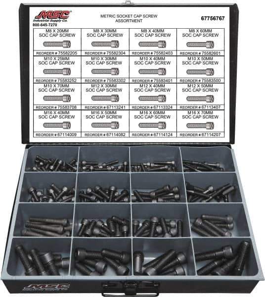 Value Collection - 168 Piece Alloy Steel Socket Head Cap Screws - M8 to M16 Thread - Exact Tool & Supply