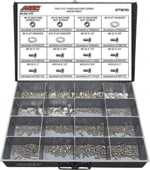 Value Collection - 1,400 Piece, #6-32 to #10-32, Stainless Steel Machine Screw Assortment - Flat Head, Phillips Drive, 1/4 to 1" Long, Grade 18-8 - Exact Tool & Supply