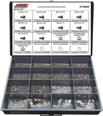 Value Collection - 1,400 Piece, #6-32 to #10-32, Stainless Steel Machine Screw Assortment - Pan Head, Phillips Drive, 1/4 to 1" Long, Grade 18-8 - Exact Tool & Supply