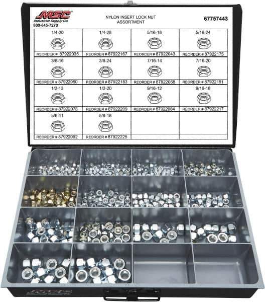 Value Collection - 1/4-20 to 5/8-18 Thread, 435 Piece Steel Nut Assortment - Grade 2 - Exact Tool & Supply