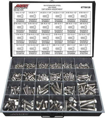 Value Collection - 375 Piece Stainless Steel Hex Head Cap Screws - 1/4-20 to 5/8-11 Thread, 18-8 - Exact Tool & Supply