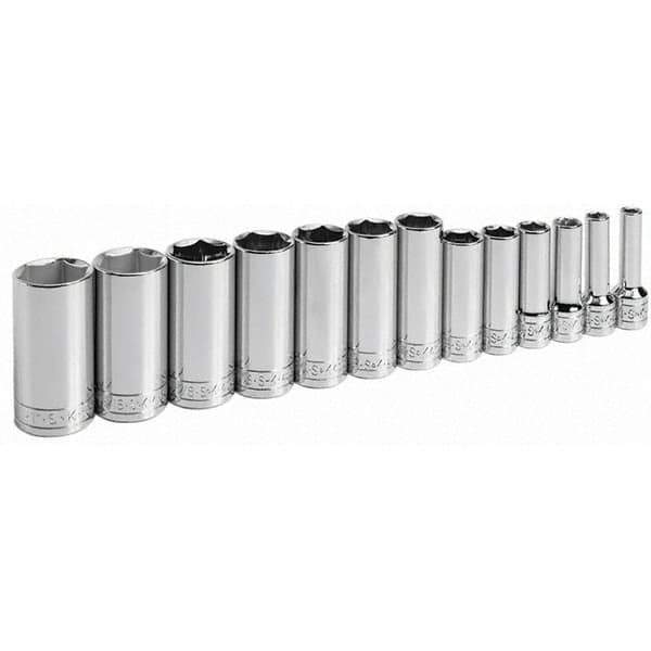 SK - 3/8" Drive Deep Socket Set - 1/4 to 1", Inch Measurement Standard - Exact Tool & Supply
