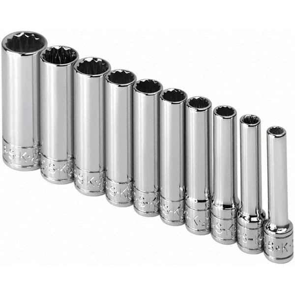 SK - 1/4" Drive Deep Socket Set - 3/16 to 9/16", Inch Measurement Standard - Exact Tool & Supply