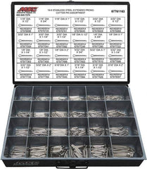 Value Collection - 1,250 Piece, 1/16 to 3/16" Pin Diam, Extended Prong Cotter Pin Assortment - 1/2 to 2" Long, 18-8 Stainless Steel - Exact Tool & Supply