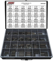 Value Collection - 320 Piece, 1/4 to 1/2" Pin Diam, Spring Pin Assortment - 1-3/4 to 2" Long, Grade 2 Steel - Exact Tool & Supply