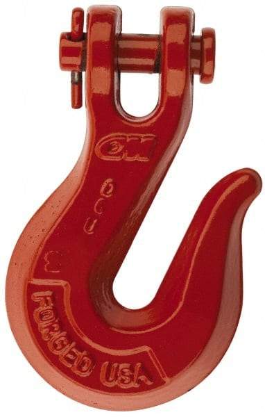 CM - 5/16 Inch Chain Diameter, Grade 80 Clevis Hook - 4,500 Lbs. Load Capacity, 3/08 Inch Inside Diameter, 25/64 Inch Pin Diameter, 7/16 Inch Hook Throat, 2-9/32 Inch Hook Width - Exact Tool & Supply