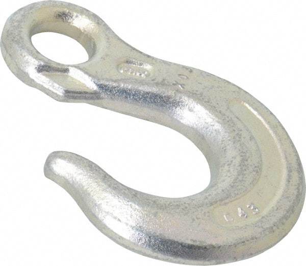 CM - 5,400 Lb Capacity, Chain Grade 43, Carbon Steel Eye Hook - 3-1/4" Reach, 11/16" Eye ID, 3/8" Chain Diam - Exact Tool & Supply