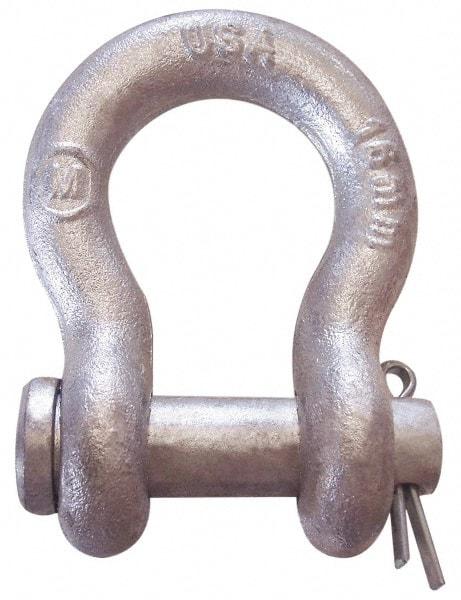 CM - 5/8" Nominal Chain Size, 3 Ton Carbon Steel Loose Anchor Shackle - 5/8" Diam, 3/4" Pin Diam, 2-7/16" High x 1-1/16" Wide Inside Jaw, 1-9/16" Inside Width, 1-7/16" Max Body Thickness - Exact Tool & Supply