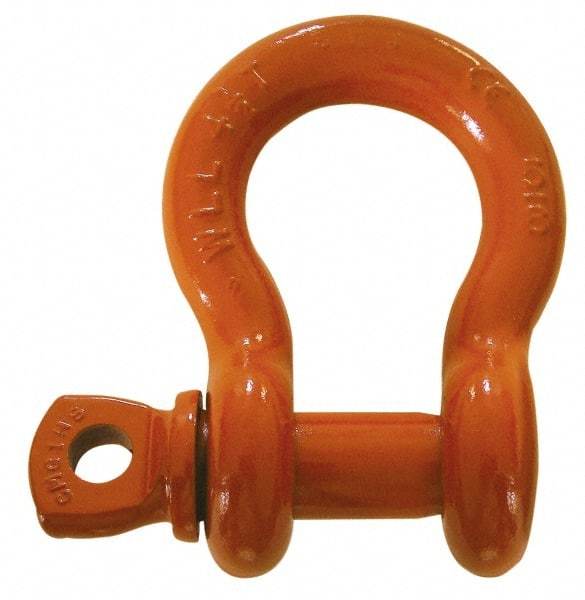CM - 1-3/4" Nominal Chain Size, 34 Ton Alloy Steel Screw Anchor Shackle - 1-3/4" Diam, 2" Pin Diam, 7" High x 2-7/8" Wide Inside Jaw, 4-3/4" Inside Width, 4" Max Body Thickness - Exact Tool & Supply