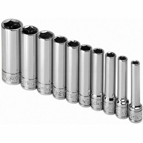 SK - 1/4" Drive Deep Socket Set - 3/16 to 9/16", Inch Measurement Standard - Exact Tool & Supply