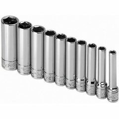 SK - 1/4" Drive Deep Socket Set - 3/16 to 9/16", Inch Measurement Standard - Exact Tool & Supply