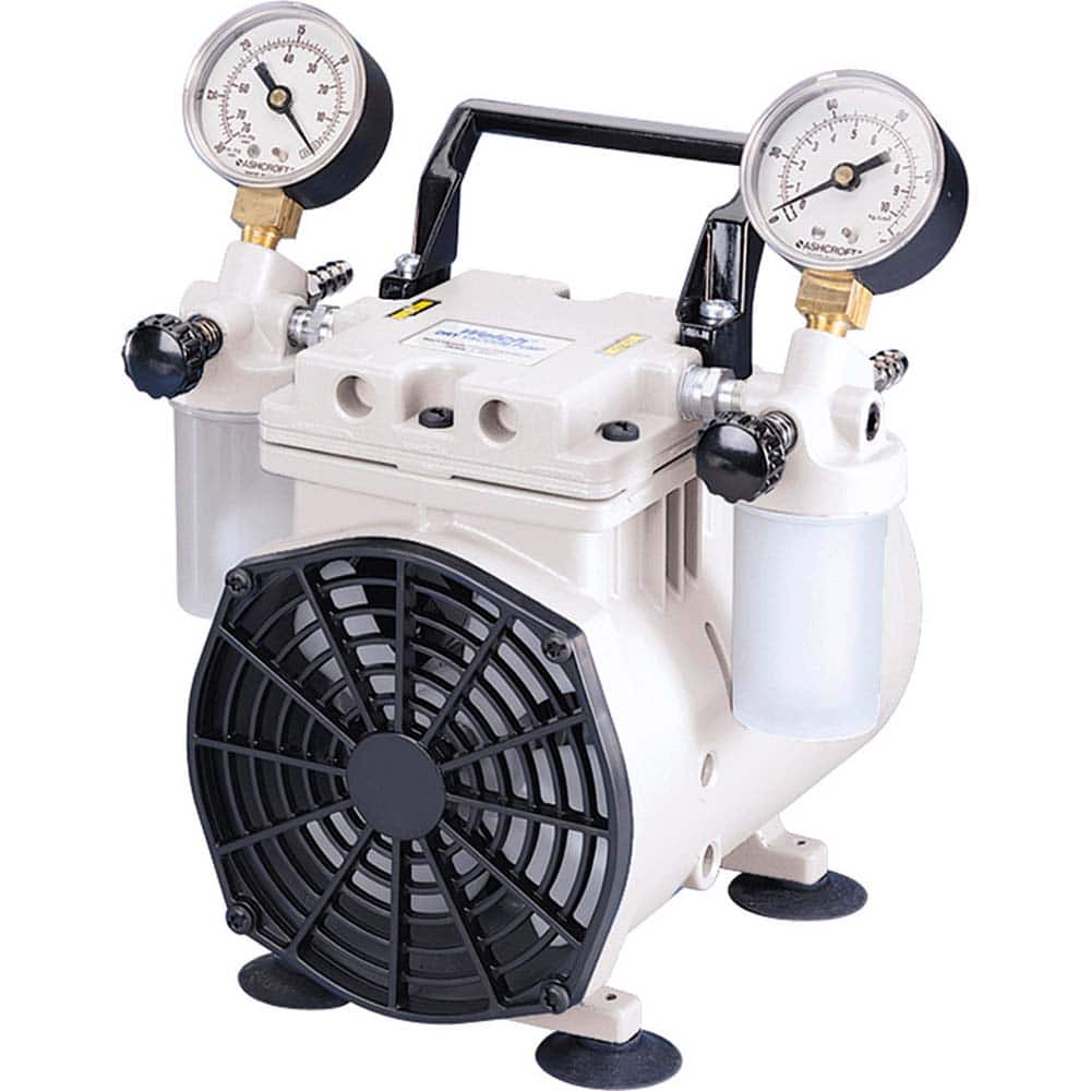 Welch - Piston-Type Vacuum Pumps; Horsepower: .25 ; Cubic Feet per Minute: 1.60 ; Vacuum Pressure (In/Hg): 70.00 ; Voltage: 115V ; Height (Inch): 9 ; Length (Inch): 10 - Exact Tool & Supply
