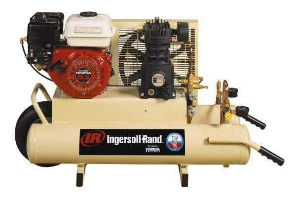 Ingersoll-Rand - 5.5 HP Stationary Gas Air Compressor - Honda Engine, Horizontal Configuration, Twin 8 Gallon, 11.8 CFM, 135 Max psi - Exact Tool & Supply