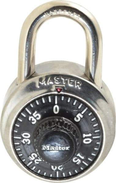 Master Lock - 1-7/8" Body Width, 3/4" Shackle Clearance, Stainless Steel Combination Lock - 9/32" Shackle Diam, 13/16" Shackle Width - Exact Tool & Supply