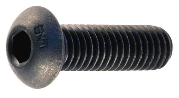 Unbrako - 1/4-28 UNF Hex Socket Drive, Button Screw - Alloy Steel, Black Oxide Finish, 1/2" Length Under Head - Exact Tool & Supply