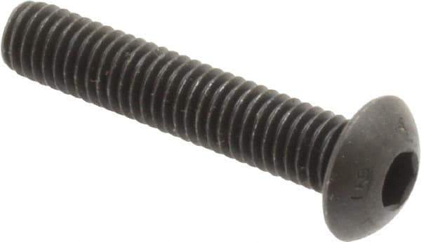 Unbrako - #10-32 UNF Hex Socket Drive, Button Screw - Alloy Steel, Black Oxide Finish, 1" Length Under Head - Exact Tool & Supply