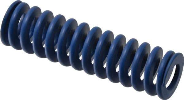 Associated Spring Raymond - 25mm Hole Diam, 12.5mm Rod Diam, 3-1/2" Free Length, Blue Die Spring - 1260.6 N Max Deflection, 33mm Max Deflection, Medium Duty, Chromium Alloy Steel - Exact Tool & Supply