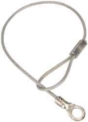 Made in USA - 6" Long, Steel Cable Loop & Eye End, Quick Release Pin Lanyard - 3/64" Cable Diam, #10 Hole Diam, Nylon Cable, Galvanized Finish - Exact Tool & Supply