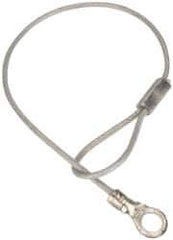 Made in USA - 6" Long, Steel Cable Loop & Eye End, Quick Release Pin Lanyard - 3/64" Cable Diam, #10 Hole Diam, Nylon Cable, Galvanized Finish - Exact Tool & Supply