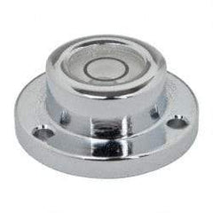 Geier & Bluhm, Inc. - 3/4 Inch Base Diameter x 0.31 Inch Overall Height, 1 Circle, Brass Bull's Eye Circular Level - 0.18 Inch Vial Diameter, 5/16 Inch Inner Diameter, 0.076 Inch Mounting Hole Diameter, 0.1 Inch Sensitivity, -40 to 165°F - Exact Tool & Supply