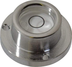 Geier & Bluhm, Inc. - 1 Inch Base Diameter x 0.44 Inch Overall Height, 1 Circle, Brass Bull's Eye Circular Level - 0.22 Inch Vial Diameter, 1/2 Inch Inner Diameter, 0.093 Inch Mounting Hole Diameter, 0.1 Inch Sensitivity, -40 to 165°F - Exact Tool & Supply