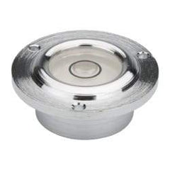 Geier & Bluhm, Inc. - 11/16 Inch Base Diameter x 0.41 Inch Overall Height, 1 Circle, Brass Bull's Eye Circular Level - 0.22 Inch Vial Diameter, 1/2 Inch Inner Diameter, 0.07 Inch Mounting Hole Diameter, 0.1 Inch Sensitivity, -40 to 165°F - Exact Tool & Supply