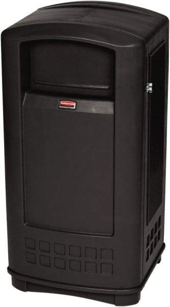 Rubbermaid - 35 Gal Black Rectangle Decorative Waste Receptacle With Top - 1,044mm High x 543.56mm Long x 515.62mm Wide - Exact Tool & Supply