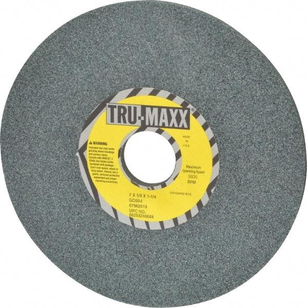 Tru-Maxx - 7" Diam x 1-1/4" Hole x 1/4" Thick, I Hardness, 60 Grit Surface Grinding Wheel - Silicon Carbide, Type 1, Medium Grade, 3,600 Max RPM, Vitrified Bond, No Recess - Exact Tool & Supply