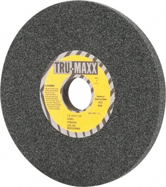 Tru-Maxx - 7" Diam x 1-1/4" Hole x 1/2" Thick, I Hardness, 60 Grit Surface Grinding Wheel - Silicon Carbide, Type 1, Medium Grade, 3,600 Max RPM, Vitrified Bond, No Recess - Exact Tool & Supply