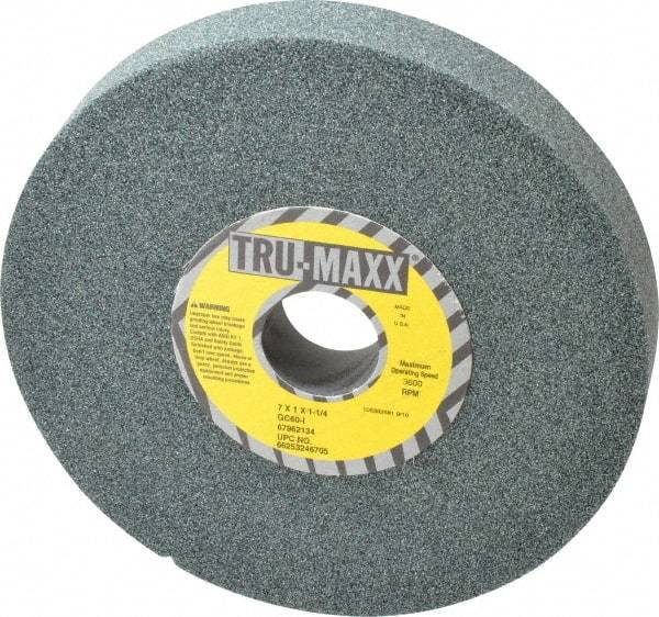 Tru-Maxx - 7" Diam x 1-1/4" Hole x 1" Thick, I Hardness, 60 Grit Surface Grinding Wheel - Silicon Carbide, Type 5, Medium Grade, 3,600 Max RPM, Vitrified Bond, One-Side Recess - Exact Tool & Supply