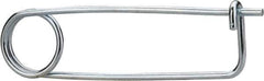 Made in USA - 3-3/4" Usable Length Spring Steel Standard Safety Pin - 5-3/4" OAL, 0.148" Wire Diam, 1-1/8" Inside Clearance, Zinc-Plated - Exact Tool & Supply