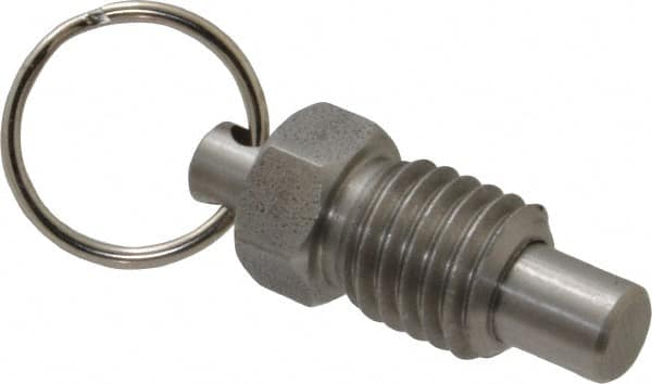 Gibraltar - 5/8-11, 0.56" Thread Length, 0.38" Plunger Diam, 0.44" Plunger Projection, 1.25 Lb Init to 5 Lb Final End Force, Stainless Steel Pull Ring Plunger - Exact Tool & Supply