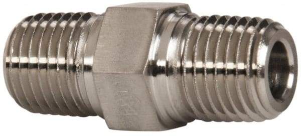 Parker - 1/4 Male Thread, Stainless Steel Industrial Pipe Hex Nipple - MNPTF, 7,200 psi - Exact Tool & Supply