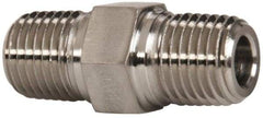 Parker - 1/4 Male Thread, Stainless Steel Industrial Pipe Hex Nipple - MNPTF, 7,200 psi - Exact Tool & Supply