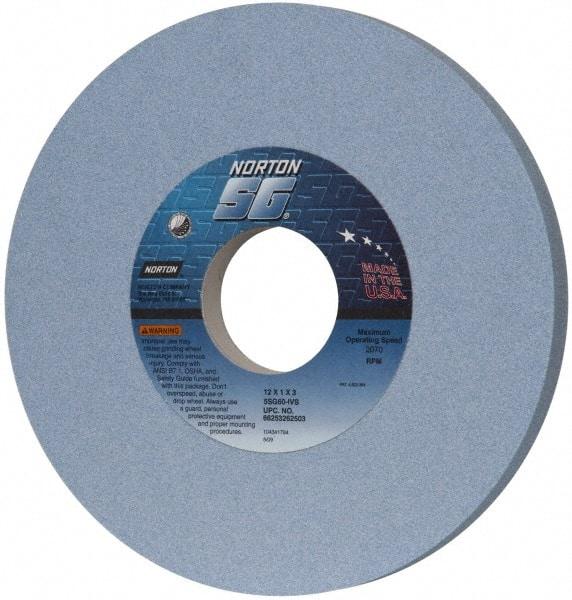 Norton - 12" Diam x 3" Hole x 1" Thick, I Hardness, 60 Grit Surface Grinding Wheel - Ceramic, Type 1, Medium Grade, 2,070 Max RPM, Vitrified Bond, No Recess - Exact Tool & Supply