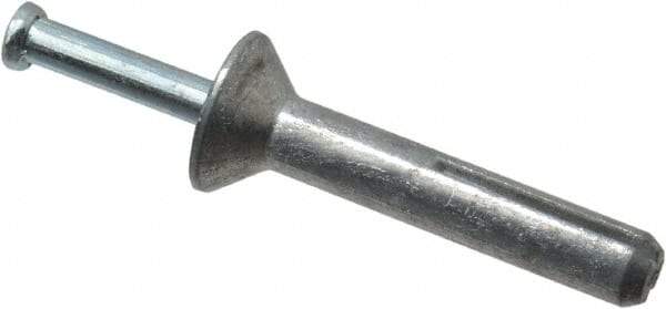 Powers Fasteners - 1/4" Diam, 1/4" Drill, 1-1/2" OAL, 7/8" Min Embedment Hammer Drive Concrete Anchor - Steel (Drive Pin)/Zamac Alloy (Body), Zinc-Plated Finish, Flat Head - Exact Tool & Supply