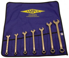 Ampco - 7 Piece, 3/8" to 7/8", 12 Point Combination Wrench Set - Inch Measurement Standard, Aluminum Bronze Finish, Comes in Roll-Up Pouch - Exact Tool & Supply