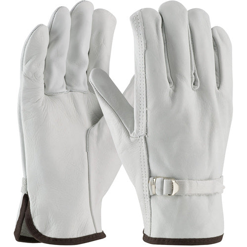 ‎68-153/L Leather Drivers Gloves - Top Grain Cowhide Drivers - Reg Grade - Straight Thumb - Pull Strap - Exact Tool & Supply