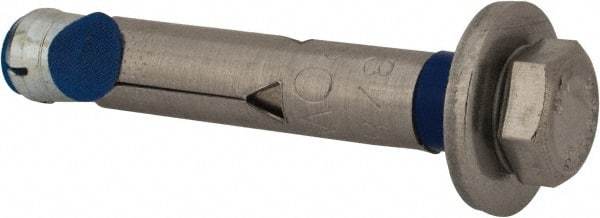 Powers Fasteners - 3/8" Diam, 3/8" Drill, 2-1/4" OAL, 1-3/4" Min Embedment Sleeve Concrete Anchor - 304 Stainless Steel, Hex Head, Hex Drive - Exact Tool & Supply