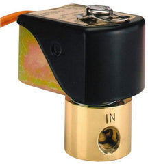 Parker - 1/4" Port, Two Way, Direct Acting, Brass Solenoid Valve - Normally Closed, 27 Max PSI, NBR Seal - Exact Tool & Supply